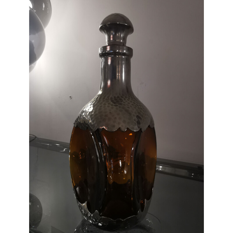 Vintage decanter in glass and pewter
