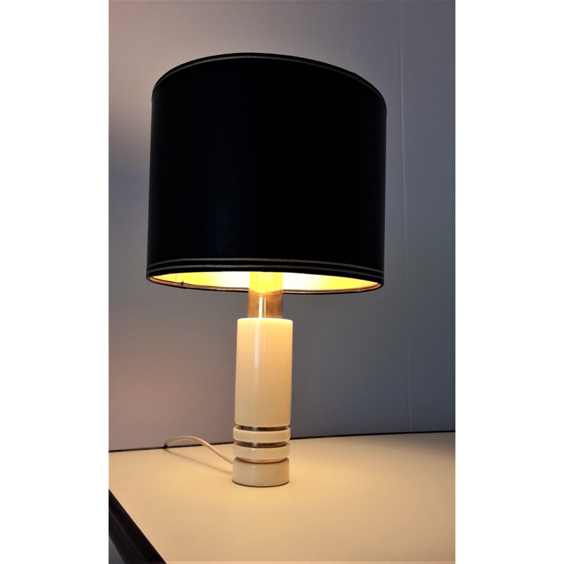 Italian table lamp in marble and black fabric - 1970s