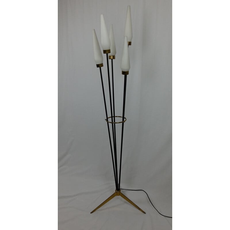 Vintage metal and opaline floor lamp by Stilnovo, Italy 1950
