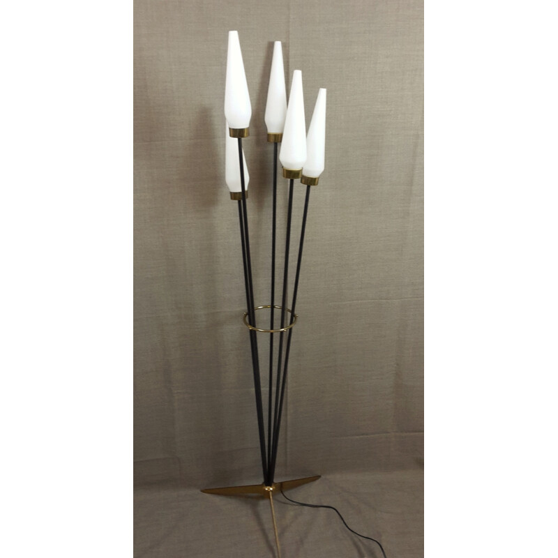 Vintage metal and opaline floor lamp by Stilnovo, Italy 1950