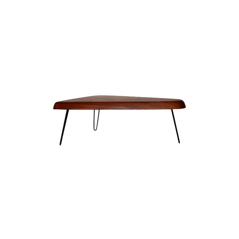 Triangular solid mahogany coffee table - 1950s