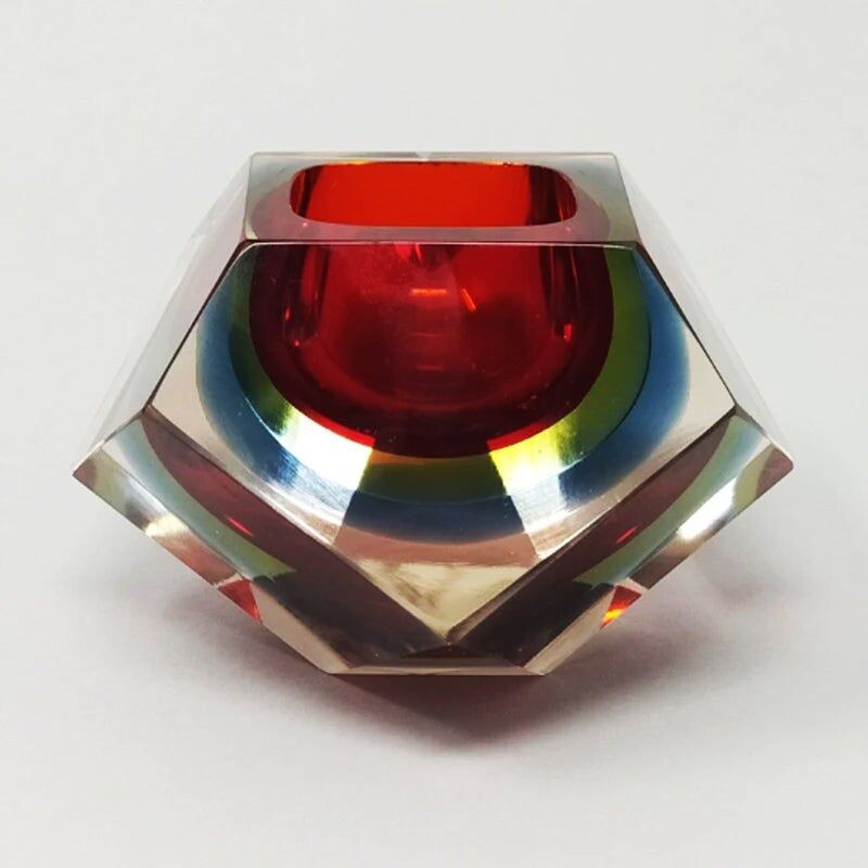 Vintage red and blue ashtray by Flavio Poli for Seguso, Italy 1960s