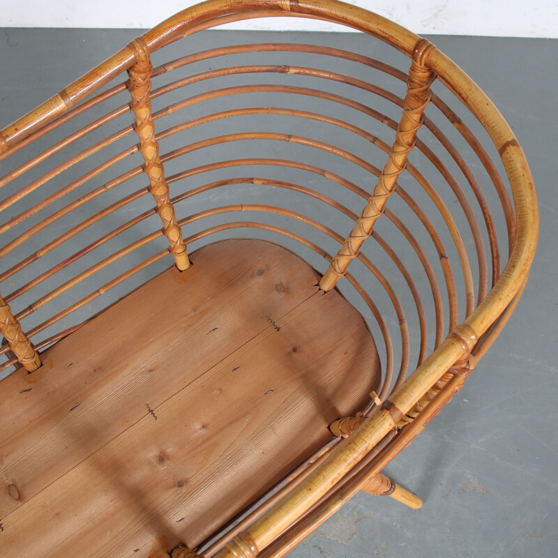 Vintage crib in rattan, Netherlands 1950