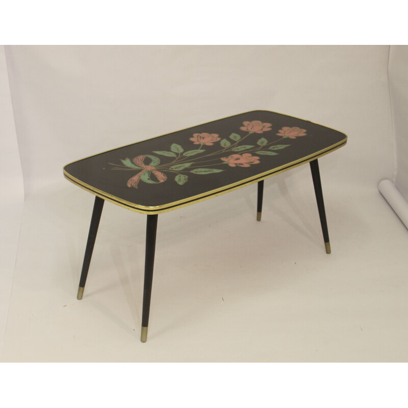 Vintage coffee table with flower design, 1960