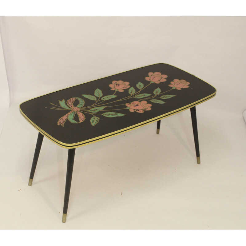 Table basse vintage à motifs fleur, 1960