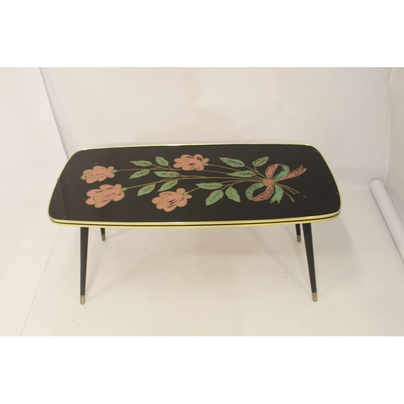 Table basse vintage à motifs fleur, 1960