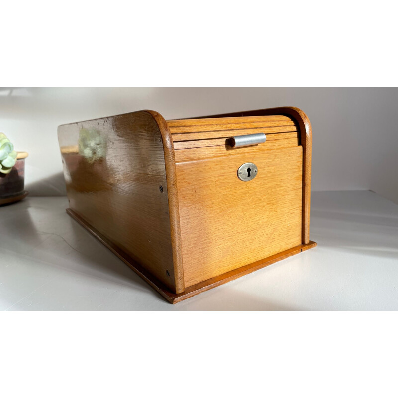 Vintage wooden box with curtain