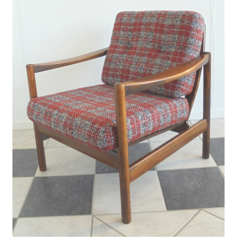 Fauteuil en bois et tissu, Walter KNOLL - 1960