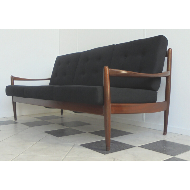 3 seater sofa in wood and fabric, Walter KNOLL - 1960s