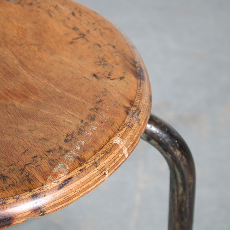 Set of 4 vintage tripod stools by Jean Prouvé for the Lycée Fabert in Metz, France 1950s