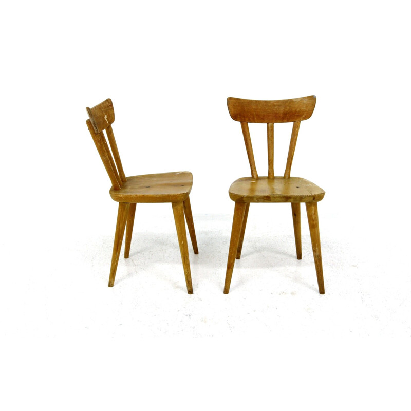 Paire de chaises vintage brutaliste en pin de Göran Malmvall, Suède 1950