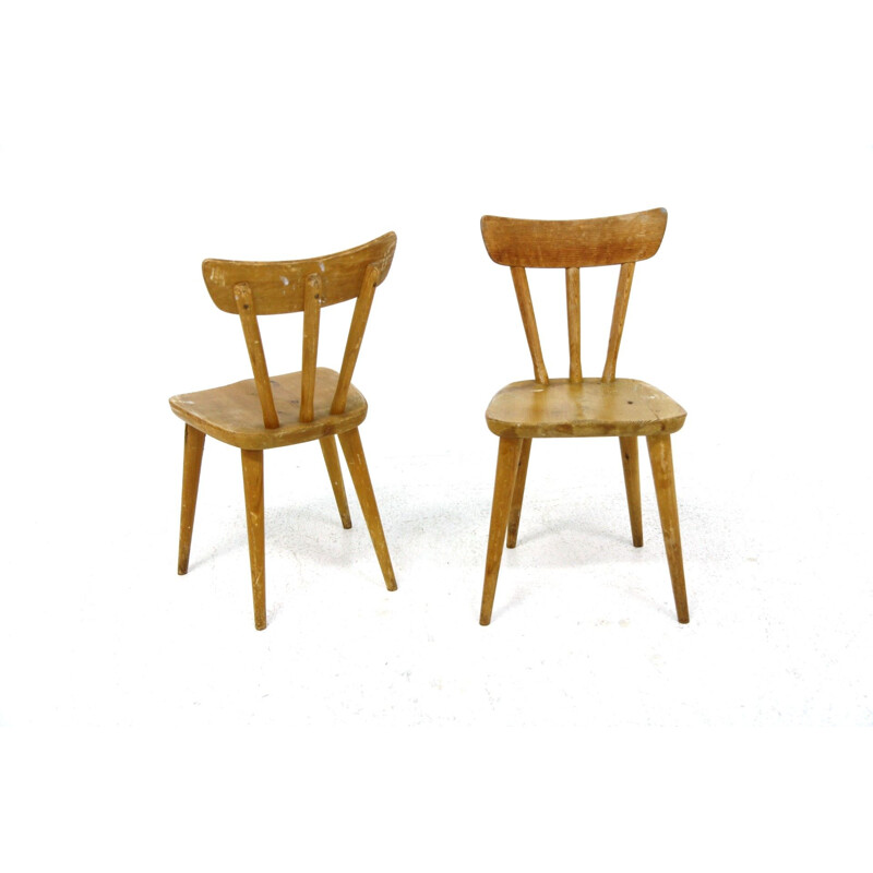 Pair of vintage Brutalist pine chairs by Göran Malmvall, Sweden 1950s