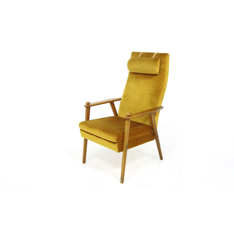 Vintage yellow velvet armchair, Sweden 1950s