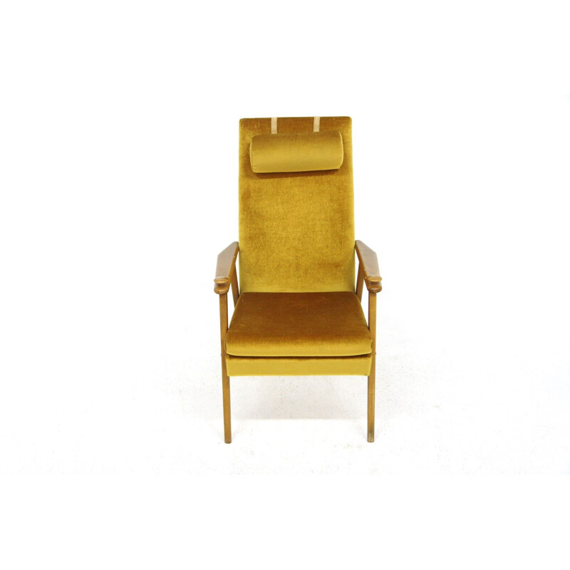 Fauteuil vintage en velours jaune, Suède 1950