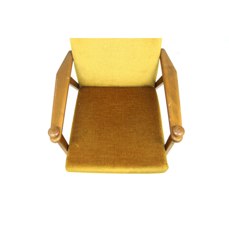 Vintage yellow velvet armchair, Sweden 1950s