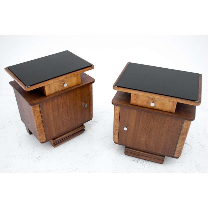 Pair of vintage Art Deco walnut night stands