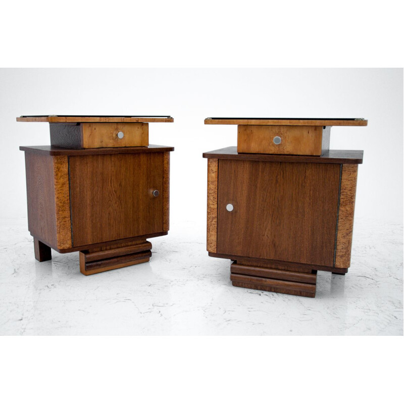 Pair of vintage Art Deco walnut night stands