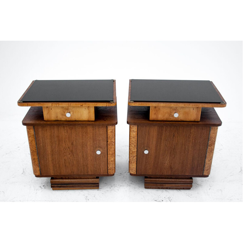 Pair of vintage Art Deco walnut night stands