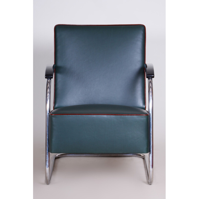 Pair of vintage blue leather Bauhaus armchairs by Mucke Melder, 1930s