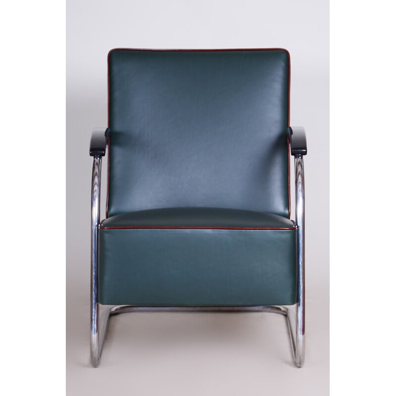 Paire de fauteuils Bauhaus vintage en cuir bleu par Mucke Melder, 1930