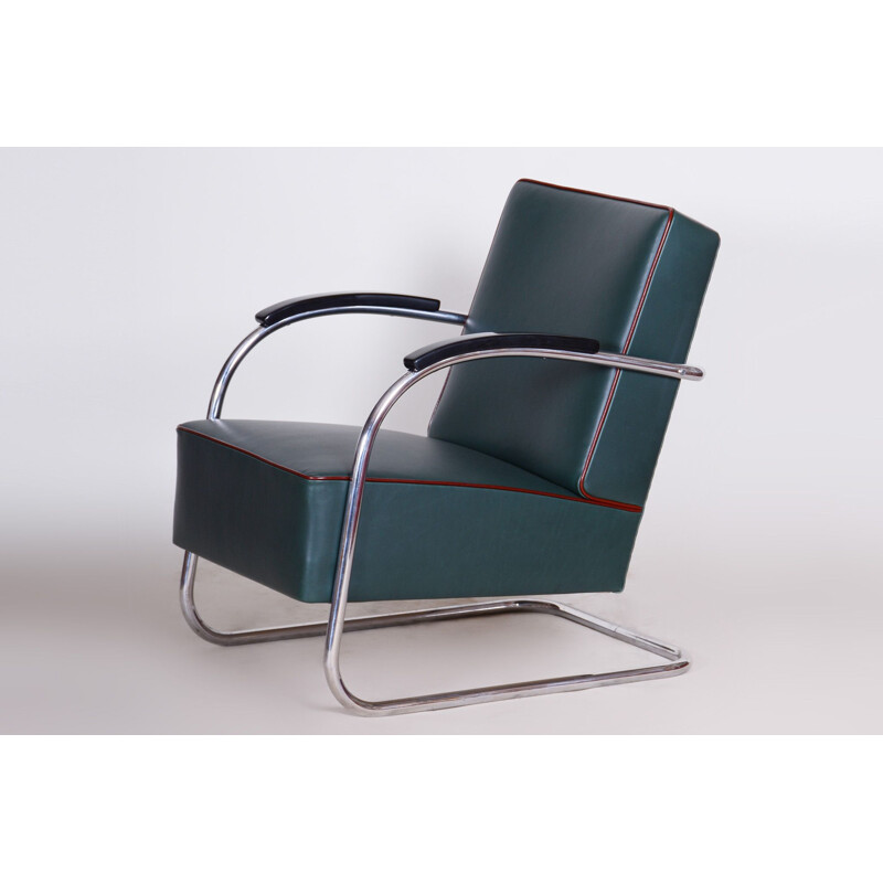 Paire de fauteuils Bauhaus vintage en cuir bleu par Mucke Melder, 1930