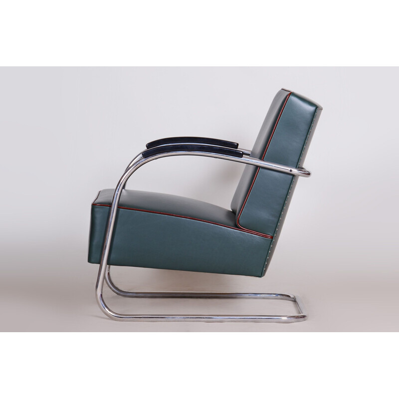 Paar Vintage Bauhaus-Sessel aus blauem Leder von Mucke Melder, 1930