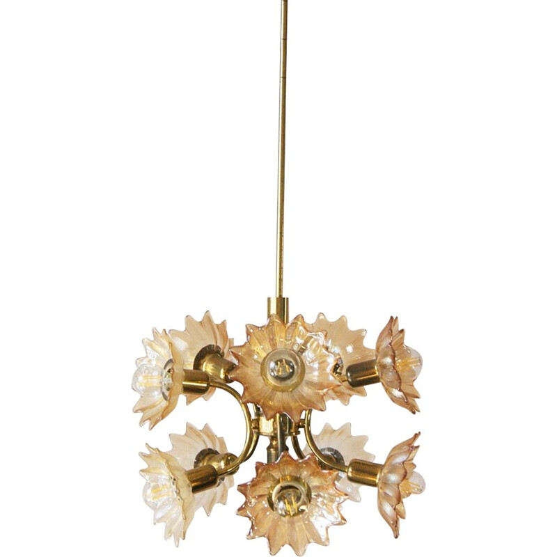 Vintage pendant lamp in brass and glass by Sische Leuchten