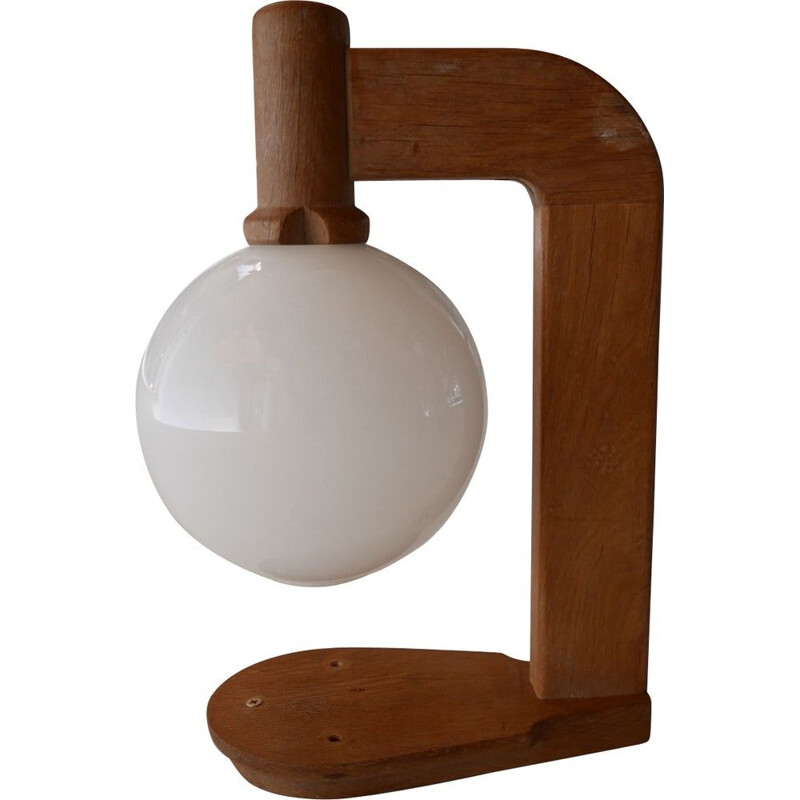 Vintage oak lamp by Guillerme and Chambron, France 1960