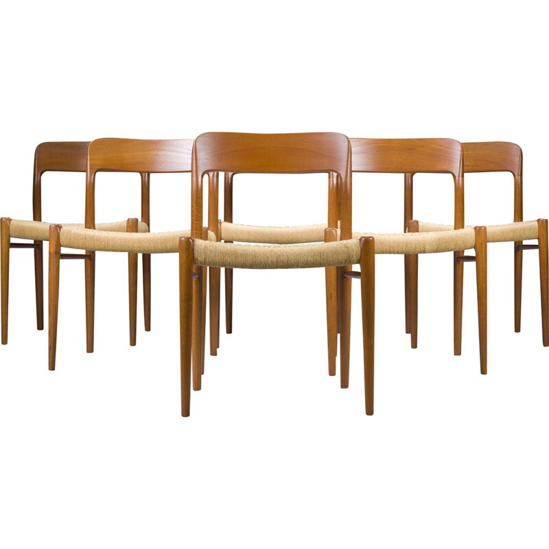 Set of 6 vintage Danish wood dining chairs by Niels Otto Møller for J.L. Møllers, 1960s