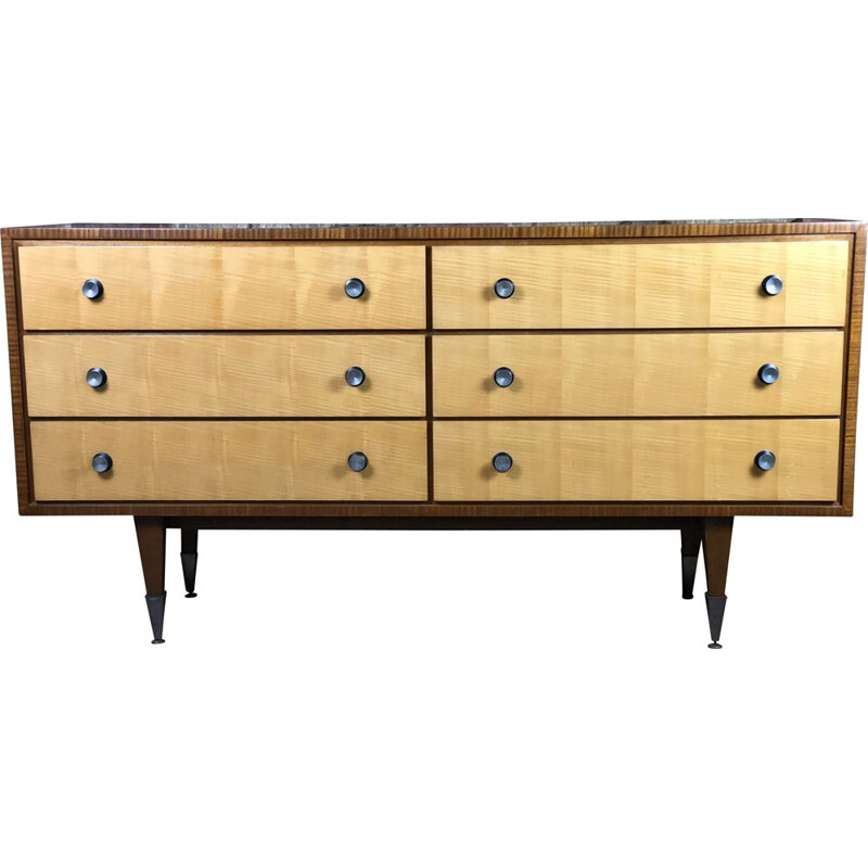 Italian vintage sideboard in varnished oakwood and ashwood veneer, 1950