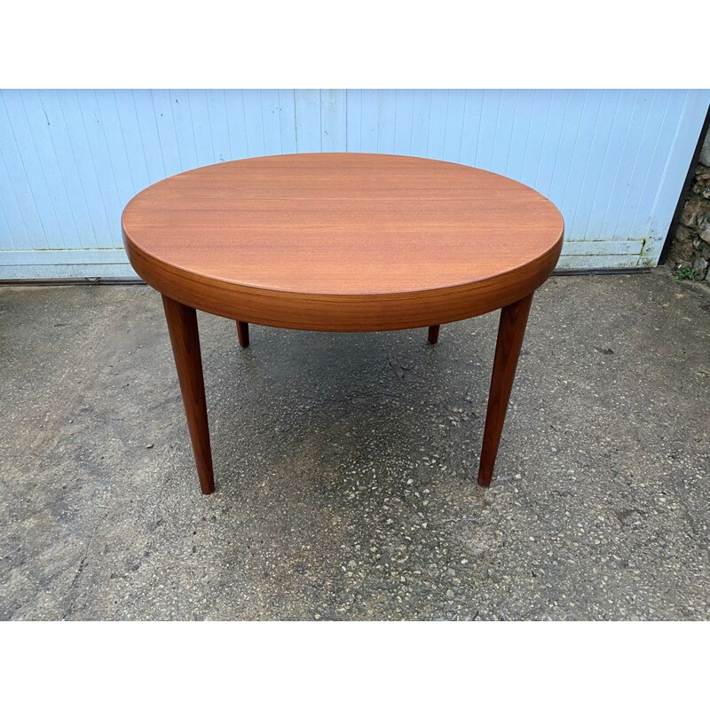 Table ronde vintage en teck et placage de teck, 1960