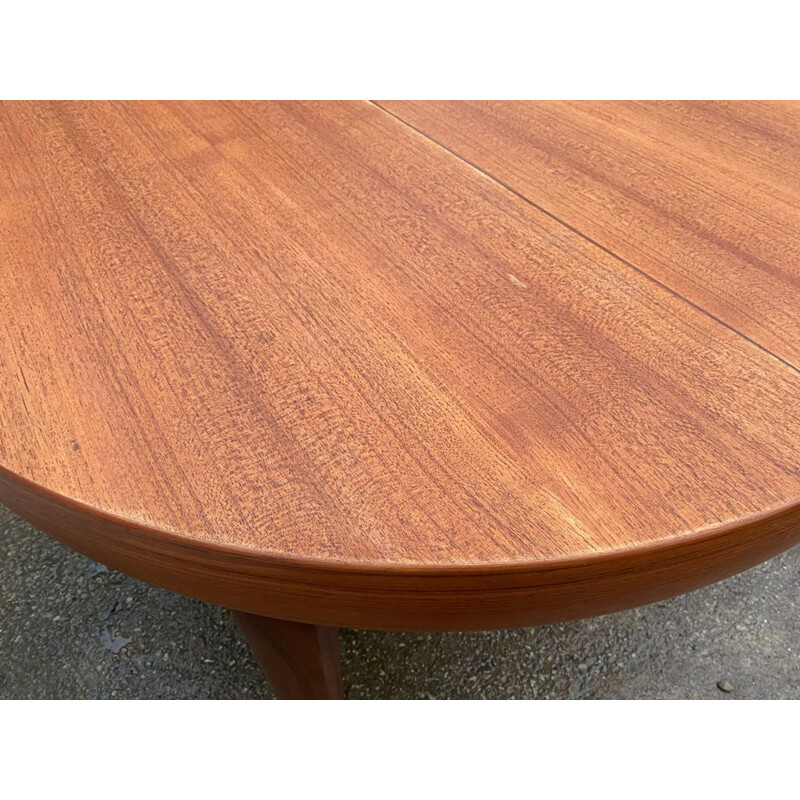 Round vintage teak table with teak veneer, 1960