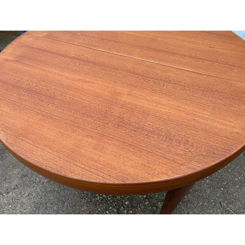 Round vintage teak table with teak veneer, 1960