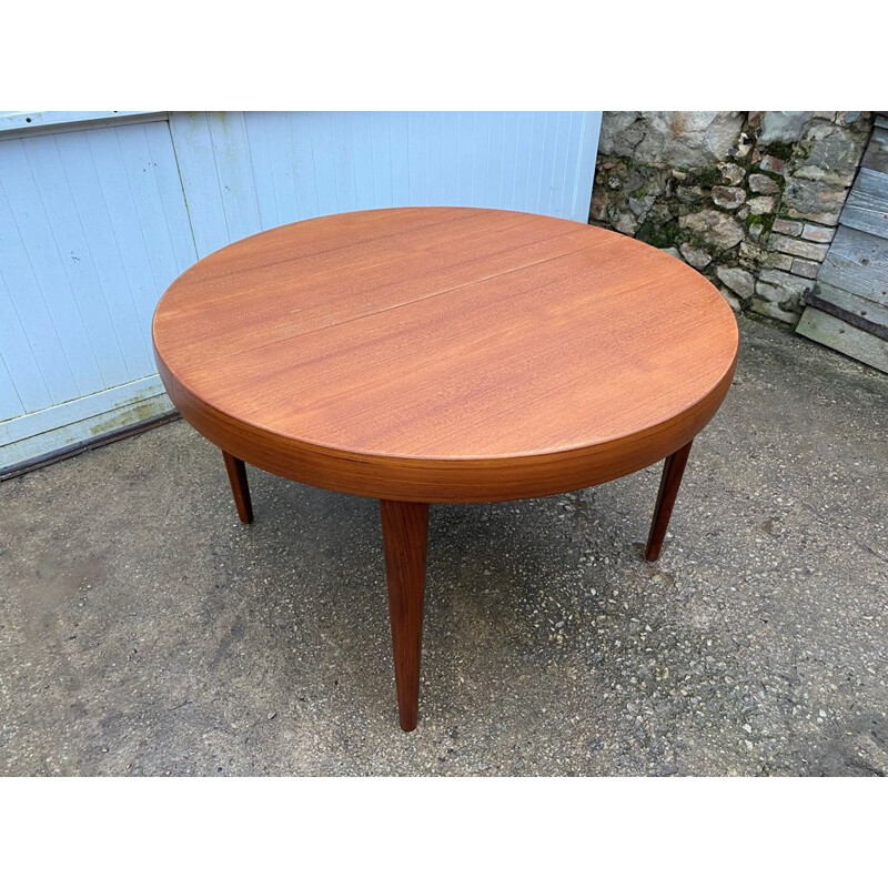 Round vintage teak table with teak veneer, 1960