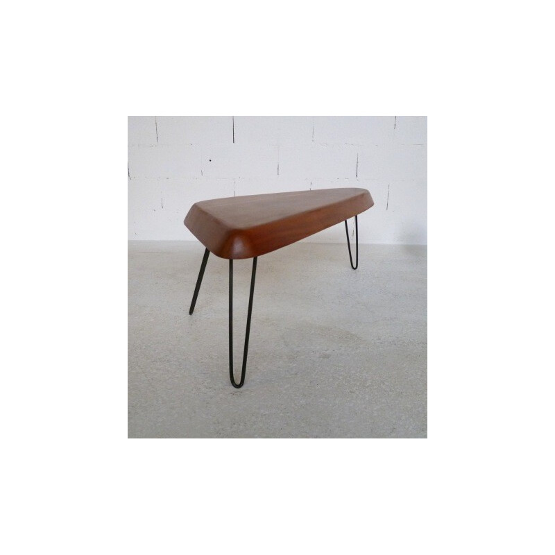 Triangular solid mahogany coffee table - 1950s