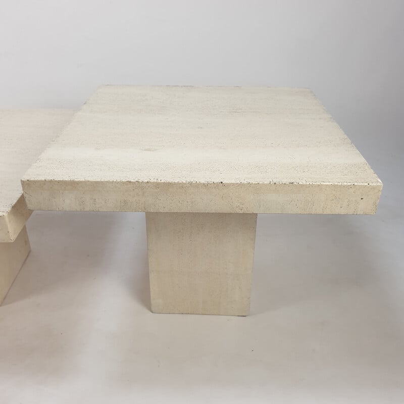 Set of 3 vintage travertine nesting tables, Italy 1980