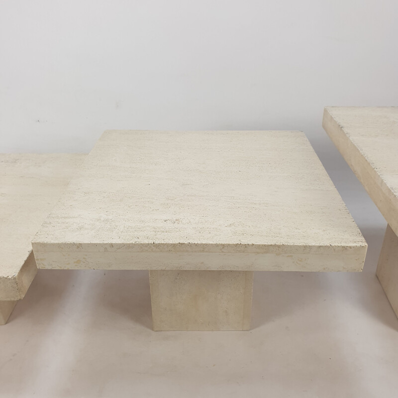 Set of 3 vintage travertine nesting tables, Italy 1980