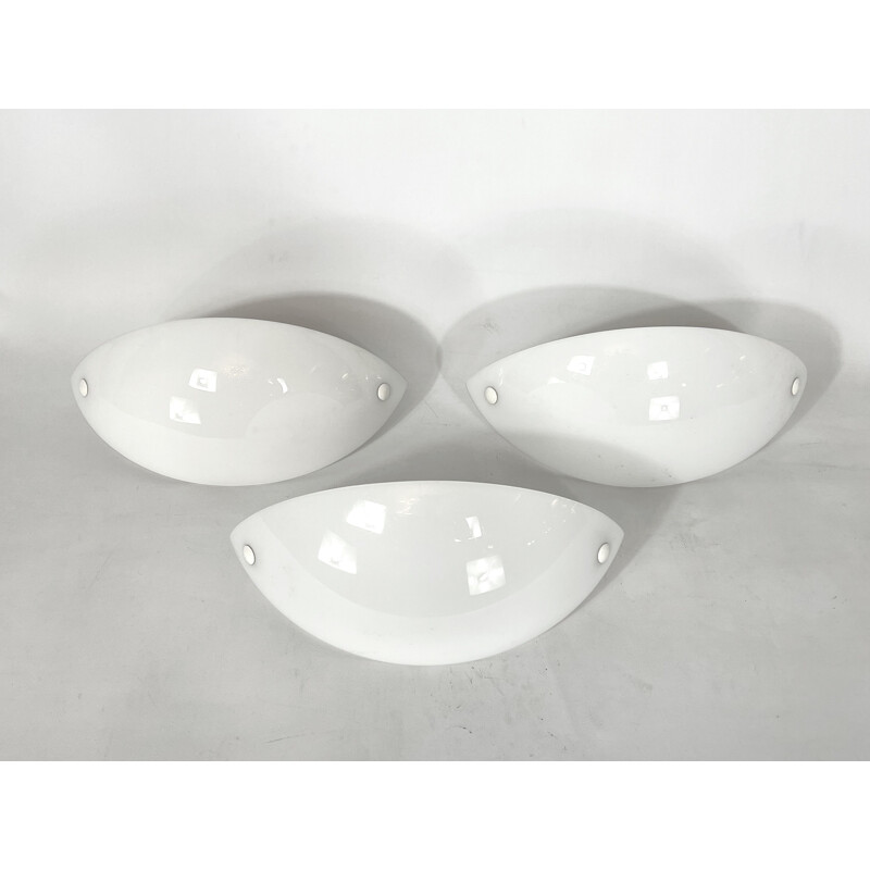 Set of 3 vintage Italian milk Murano glass wall lamps, 1970s