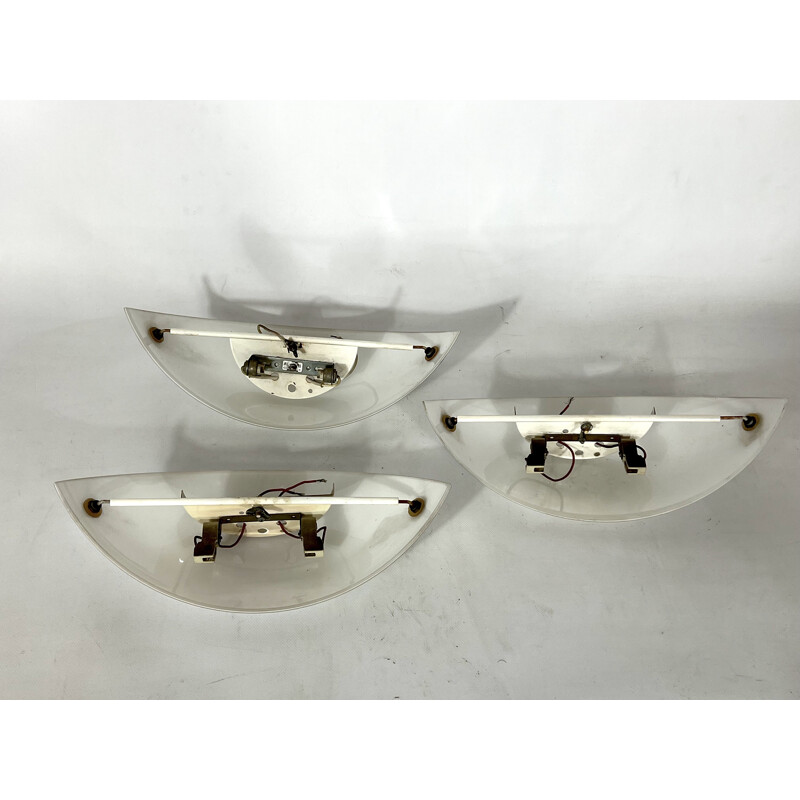 Set of 3 vintage Italian milk Murano glass wall lamps, 1970s