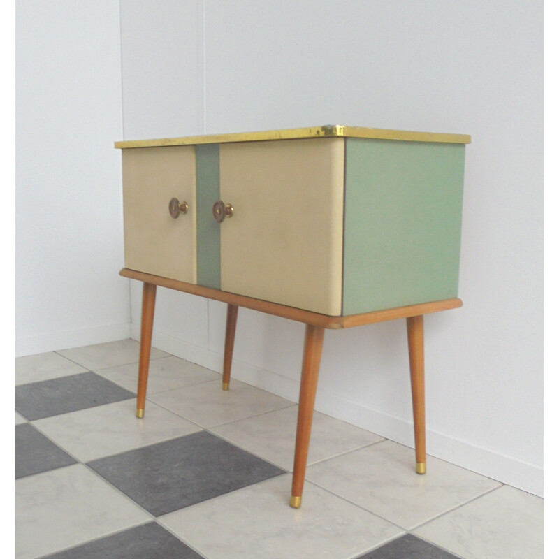 Small sideboard in wood and skai - 1950s