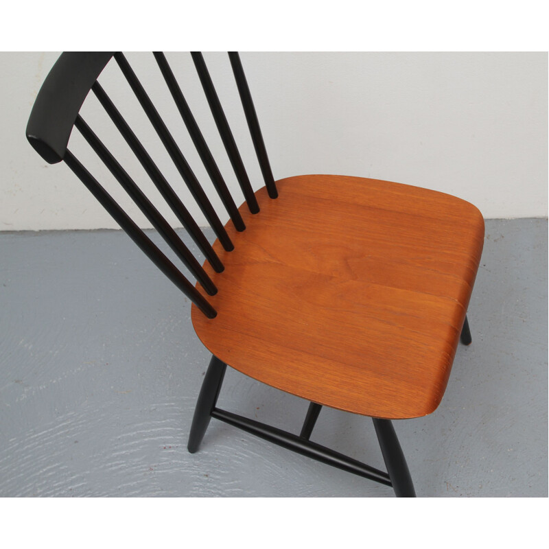 Cadeira de madeira maciça preta Vintage de Erik Fryklund para Hagafors, 1950