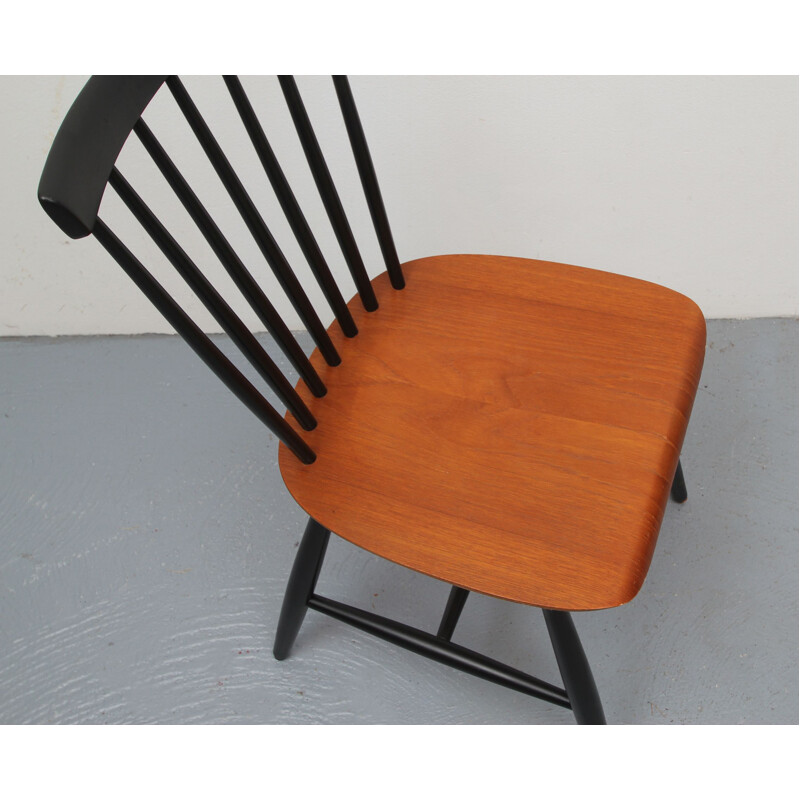 Silla vintage negra de madera maciza de Erik Fryklund para Hagafors, 1950