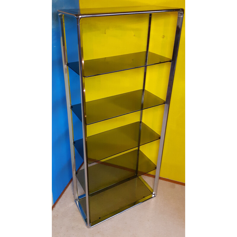 Vintage Italian bookcase in smoked glass by Fratelli Orsenigo, 1970