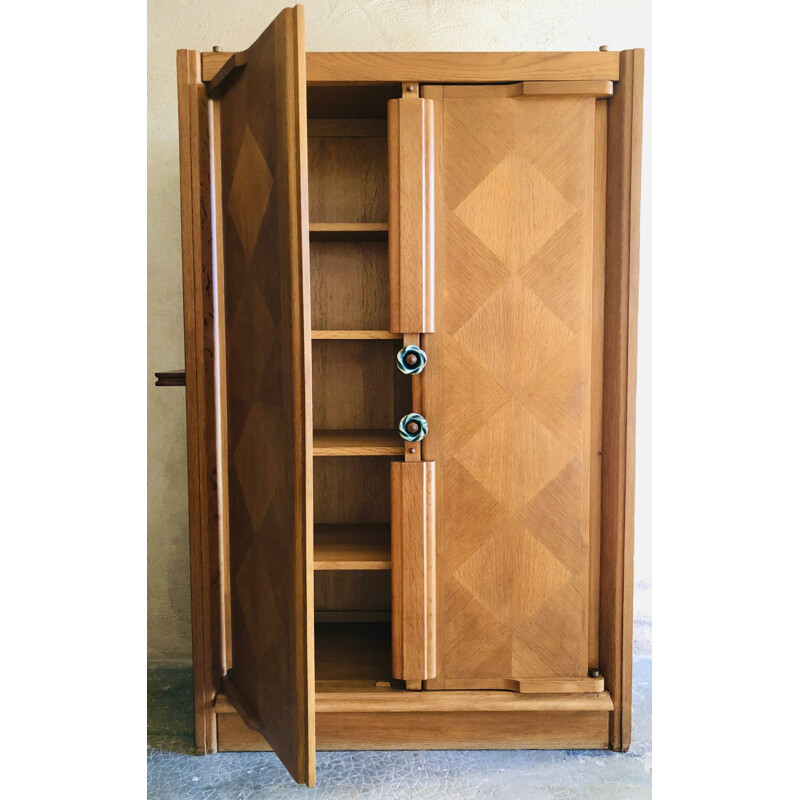 Vintage cabinet in solid oak by Guillerme and Chambron, France 1960