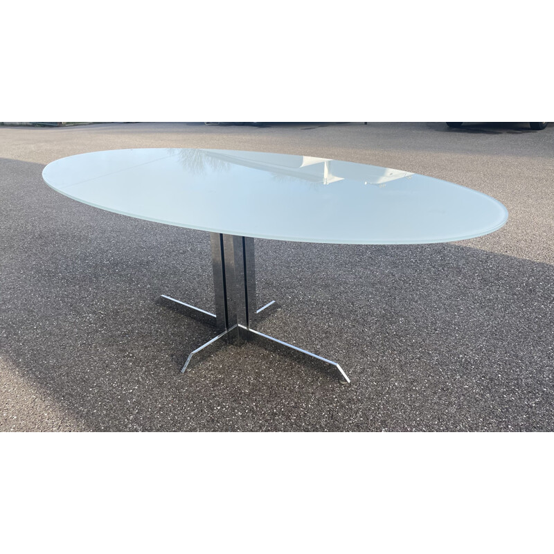 Vintage white glass table by Roche Bobois, 1970