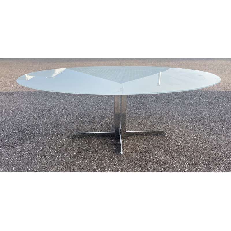 Table vintage en verre blanc par Roche Bobois, 1970