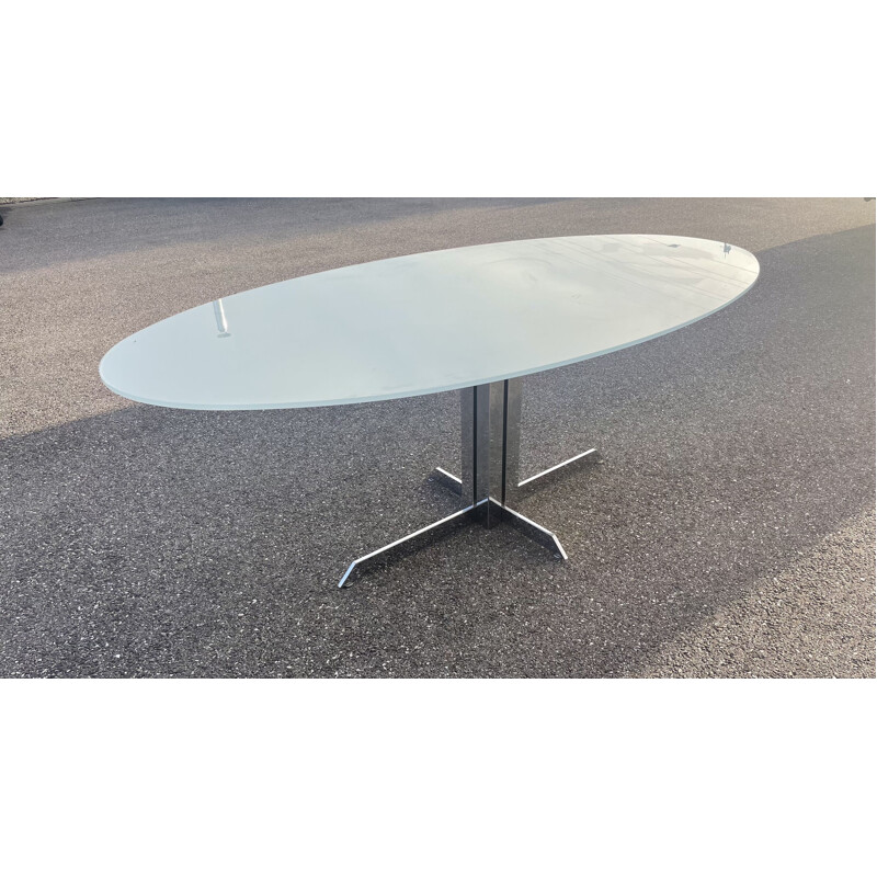 Vintage white glass table by Roche Bobois, 1970