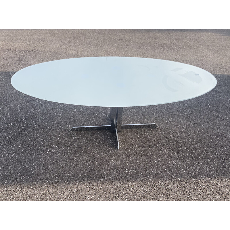 Table vintage en verre blanc par Roche Bobois, 1970