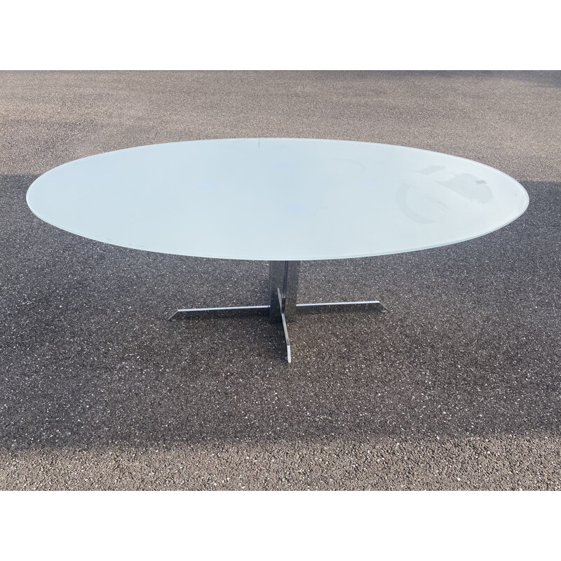 Vintage white glass table by Roche Bobois, 1970