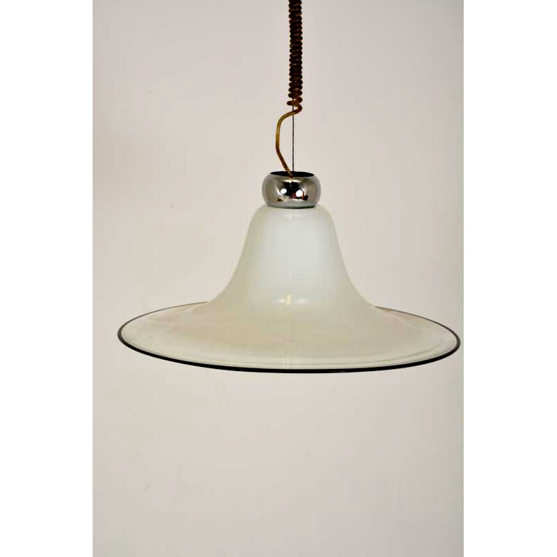 Scandinavian vintage pendant lamp in white opaline